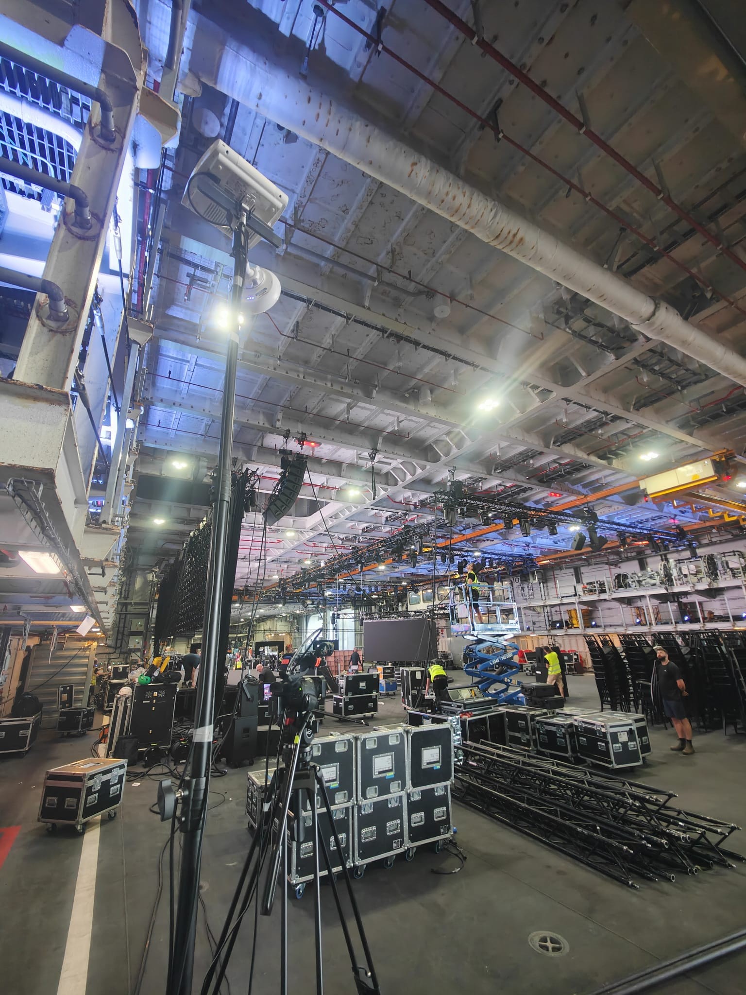 Wireless access point on a stand during venue setup