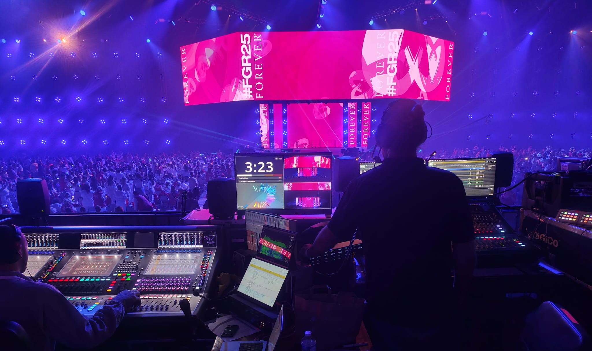 Broadcast control position in an arena